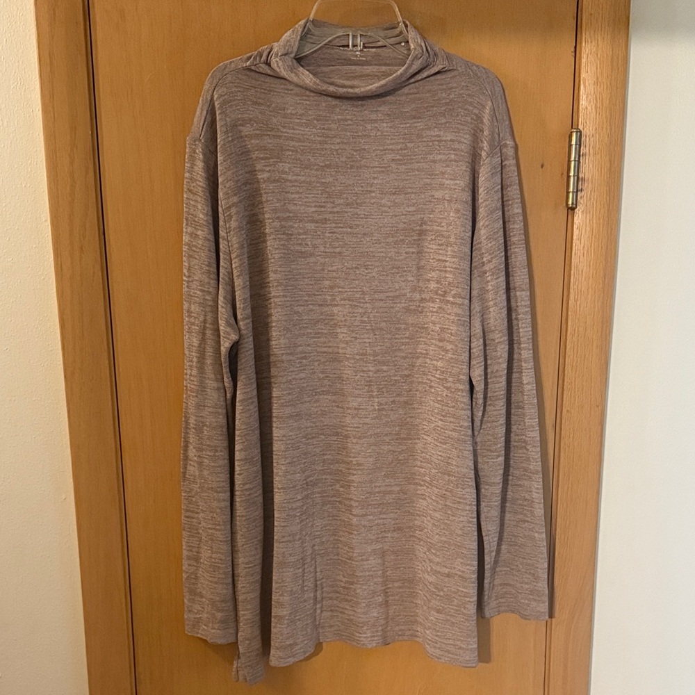 Lands End Women’s Mock Neck Long Sleeve Tunic Top Tan Neutral Size XL